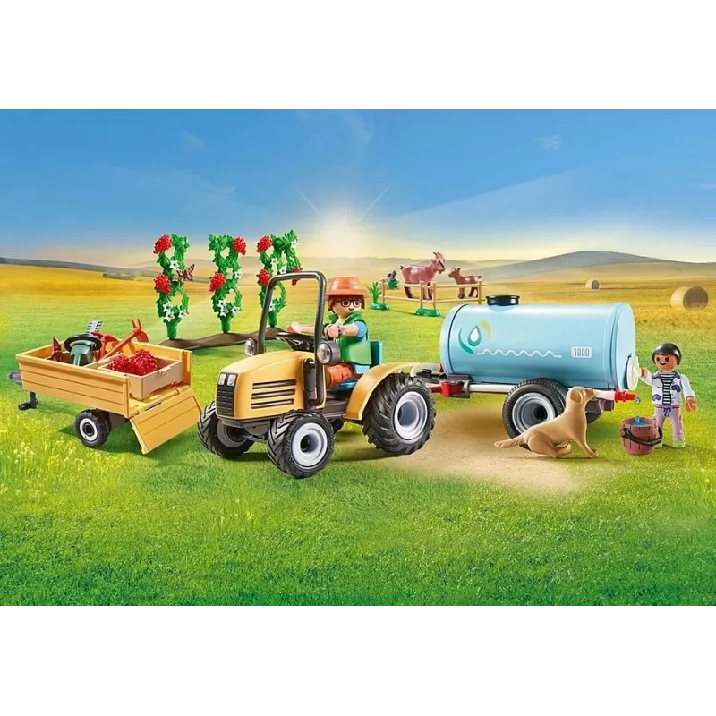 Playmobil 71442 Country: Traktorius su priekaba ir vandens cisterna – Šviežias derlius ūkyje, mokymasis apie aplinką, smagus vaidmenų žaidimas