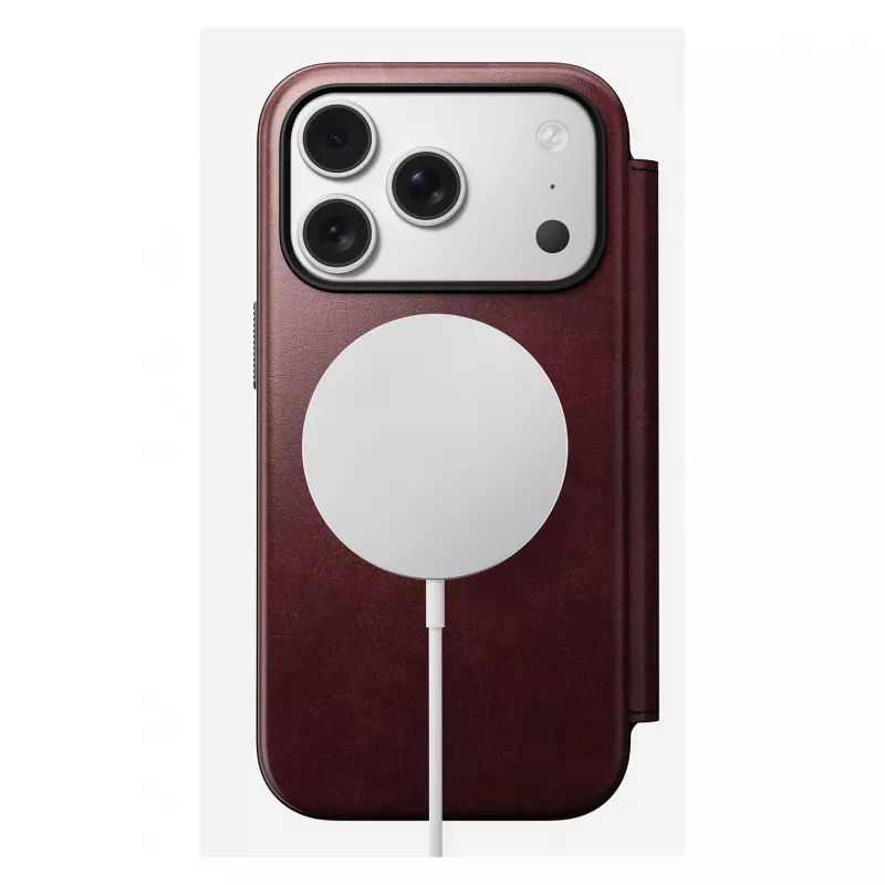 Dėklas mobiliesiems telefonams Nomad Modern Leather Folio, skirtas Apple iPhone 17 Pro, 6,3 colio (16 cm), odinis, bordo spalvos