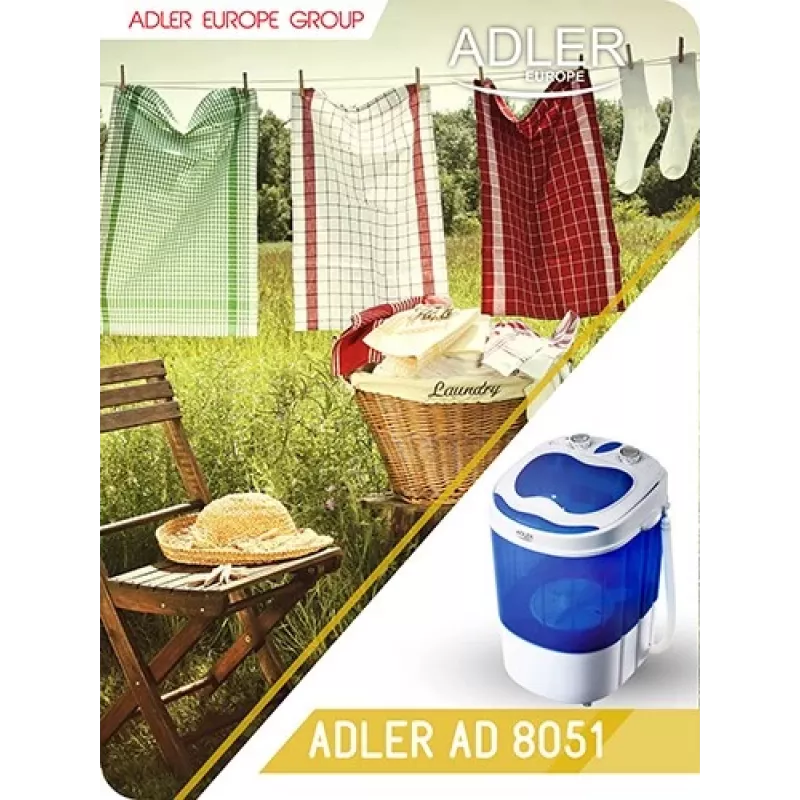 Adler AD 8051 Skalbimo mašina, 3 kg, 37 cm, balta/mėlyna