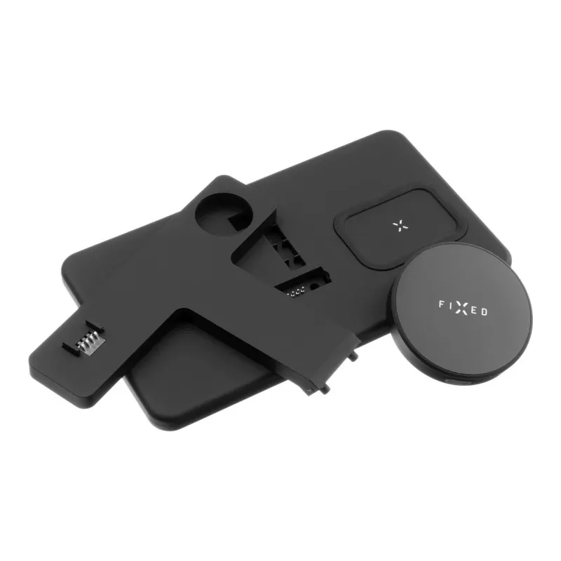 Fiksuotas MagPowerstation 3-in-1 belaidis įkrovimo stovas su MagSafe laikikliu | FIXMPOS-BK | Juodas