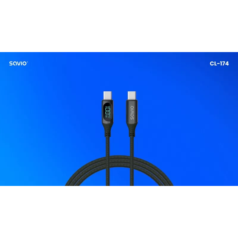 Savio USB-C – USB-C laidas CL-174 1 m juodas USB 3.2 Gen 1
