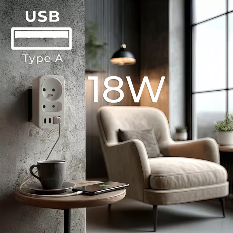 Maitinimo skirstytuvas MACLEAN MCE249 F/W – 2 kištukiniai lizdai (16A + 6A) ir 4 USB (2x A, 2x C PD 20W)