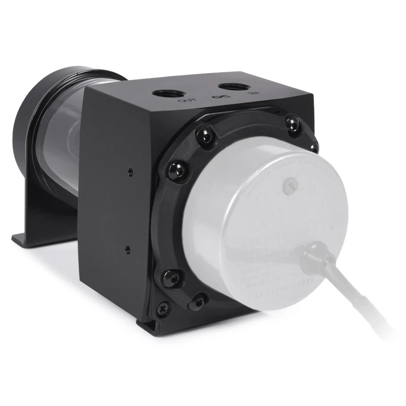 Alphacool Core rezervuaras 1022162 (MPN 15393) – permatomas akrilas su juodu acetaliniu dangčiu, 76,5 mm