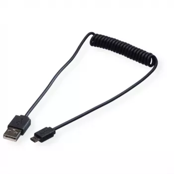 ROLINE USB 2.0 spiralinis laidas - A - Micro B - tiesus/tiesus 1,0 m - ekranuotas - USB 2.0 Micro B tipas - 1 mm - spiralinis (11.02.8317)