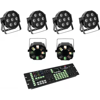 LED grindų rinkinys EUROLITE SLS-7 HCL 4x + LED FE-700 2x su DMX Color Chief valdikliu