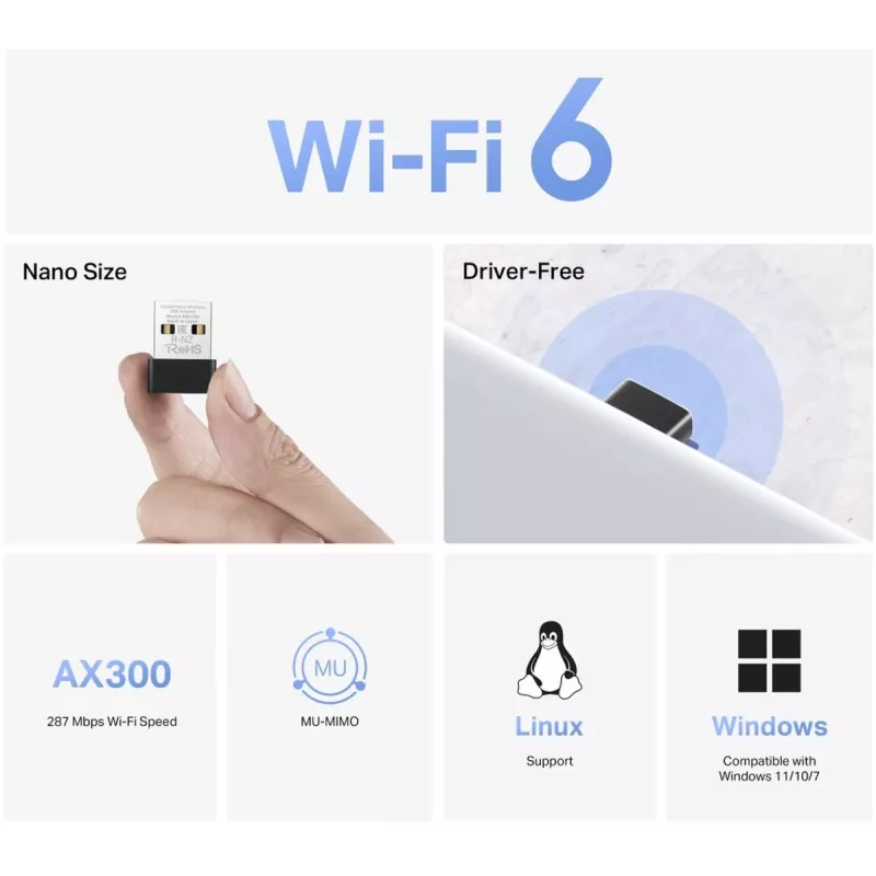 USB Wi-Fi adapteris MERCUSYS MA14N — USB Type‑A, 2.4 GHz vienos juostos, iki 287 Mb/s, juodas