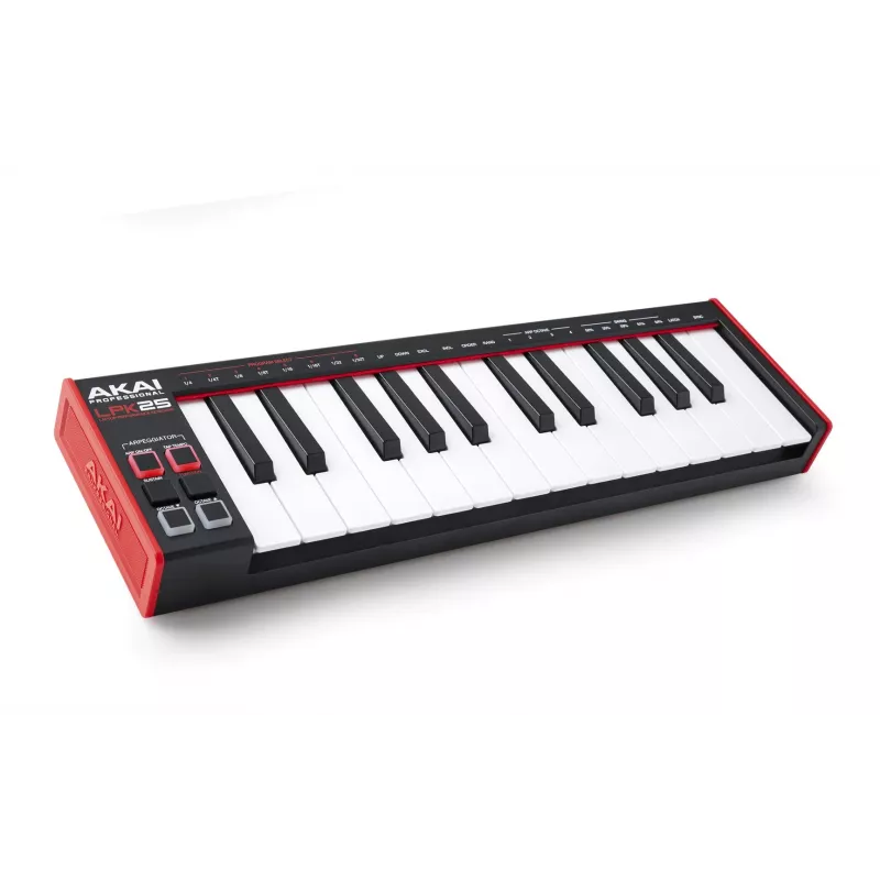 AKAI LPK25 MKII 25 klavišų mini MIDI klaviatūra su USB maitinimu – oktavos perkėlimas, arpegiatorius, 6 mygtukai, raudona
