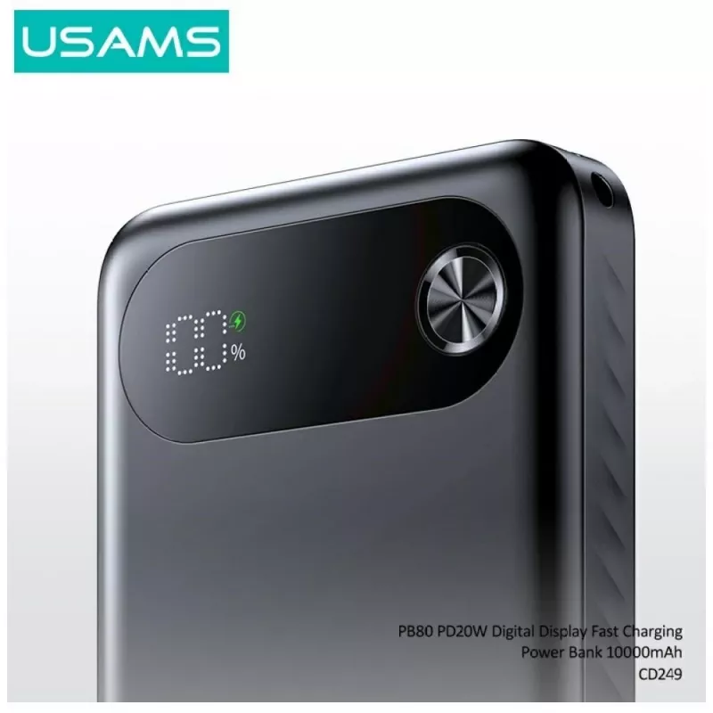 Nešiojamas powerbank usams PB80 10000mAh 20W PD baltas