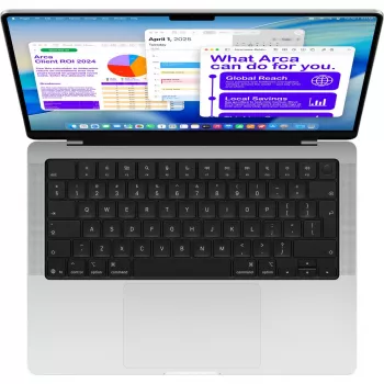 Apple MacBook Pro sidabrinis MDE64D/A - 35,6 cm (14 inch), M5 10 branduolių lustas, 10 branduolių GPU, 24 GB RAM, 1 TB SSD / be maitinimo bloko