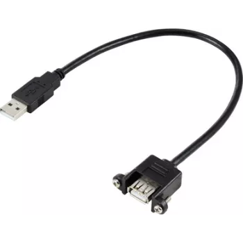 Renkforce USB 2.0 laidas, USB-A kištukas – USB-A lizdas, 0,25 m, juodas, montavimui su fiksavimo varžtais RF-5720402