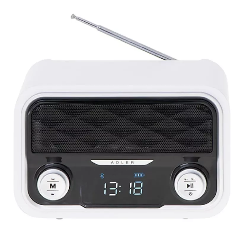Nešiojamas radijas Adler AD 1185 – FM, Bluetooth 4.0, MP3, SD kortelė, AUX, 1800 mAh baterija, LCD ekranas, mikro-USB įkrovimas