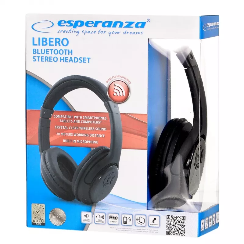 Esperanza Libero EH163K Belaidės ausinės su galvos juosta, Bluetooth, miniUSB, juodos