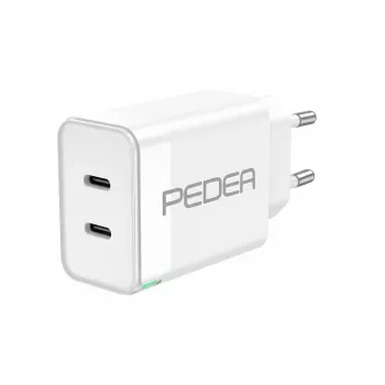 PEDEA greitasis dviejų prievadų PD 40 W USB-C/C įkroviklis baltas