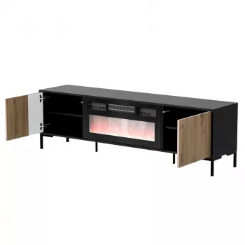 TV spintelė Cama Meble MERCI su židiniu, 180 x 40 x 53,5 cm, juodas viršus, ąžuolo artisan rėmas