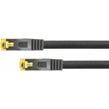 Python® Series RJ45 pataisos laidas su Cat.7 žaliava, užrakto apsauga (RNS®) ir nailono pynute, S/FTP, PiMF, halogenų neturintis, 600MHz, OFC, juodas, 1m (8070PY-010S)