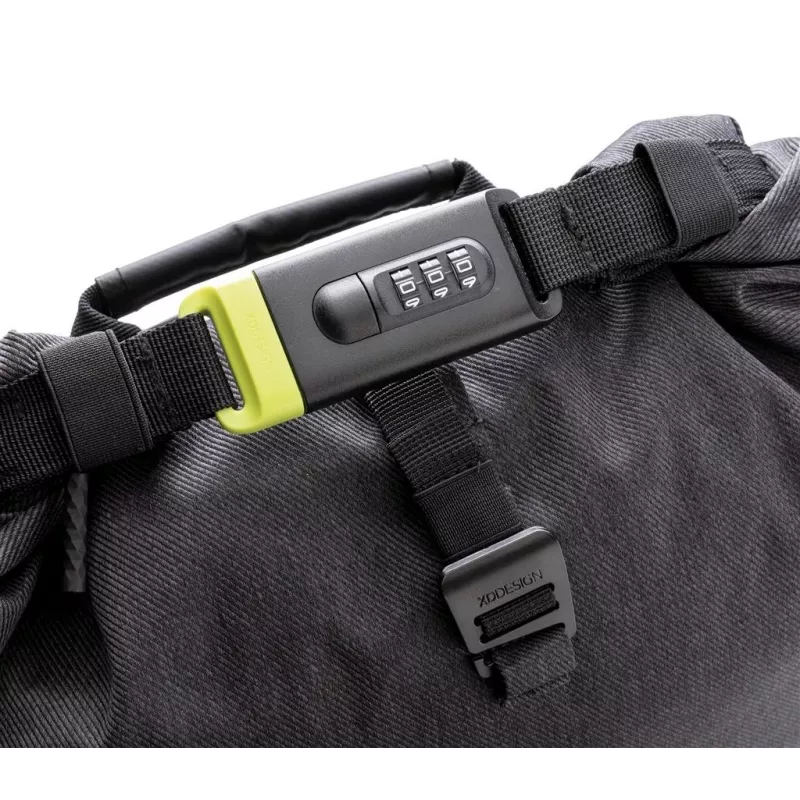 Kuprinė XDDESIGN Urban Lite Black — 21 L (išplečiama iki 27 L), 15,6 col. nešiojamojo kompiuterio skyrius, vandeniui atspari, su lagamino diržu