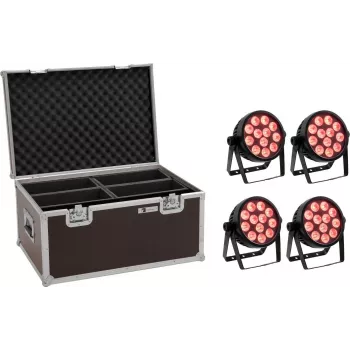 LED prožektorių rinkinys EUROLITE 4C-12 Silent Slim 4 vnt. su transportavimo dėklu
