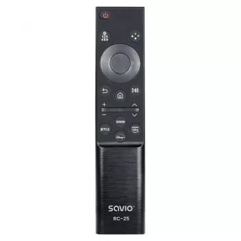 SAVIO RC-25 infraraudonųjų spindulių televizoriaus nuotolinio valdymo pultas, mygtukinis įvedimas, juodos spalvos, veikimo nuotolis iki 10 m, skirtas 1 įrenginiui, naudoja 2x AAA