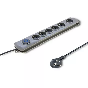 Qoltec 50165 pilkas apsauginis filtras su 6 kištukiniais lizdais, 230 V, 1,8 m