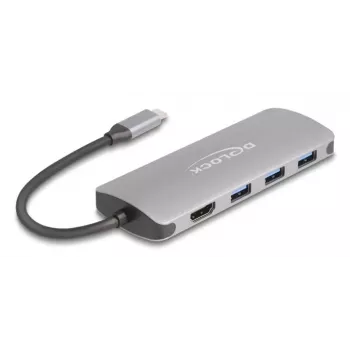 USB-C centrinis įrenginys DELOCK 64323 — USB 3.2 Gen 2 Type-C, HDMI + 2× USB-A + 2× USB-C, 10 Gbit/s, pilkas