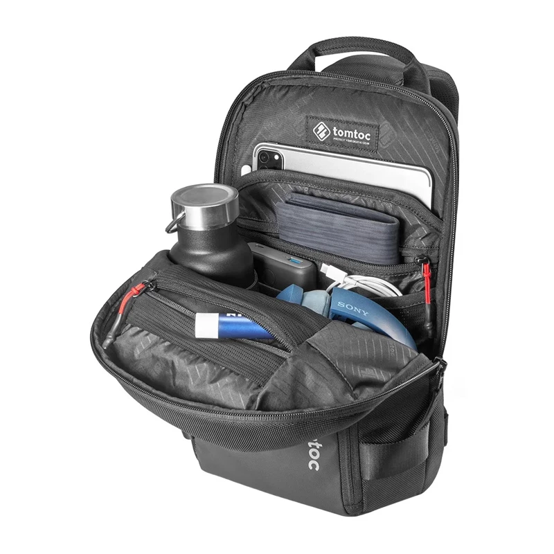Crossbody krepšys Tomtoc Navigator-T24 S – juodas, kompaktiškas kasdieniam nešiojimui