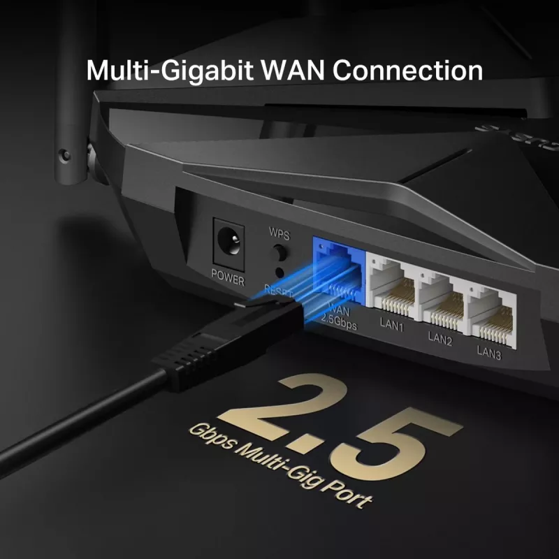 Stalinis maršrutizatorius MERCUSYS MR85X AX3000 dviejų juostų Wi‑Fi 6, 3000 Mbps, 4 antenos, 3 Gigabit LAN prievadai, juodas