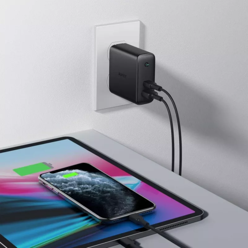 Sieninis įkroviklis Aukey PA-D3 2xUSB (1xUSB + 1xUSB C) Power Delivery 60W 5.4A