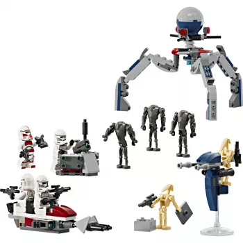 LEGO Star Wars Clone Trooper & Battle Droid Battle Pack – žaislų rinkinys su greičio dviračiu, 4 minifigūrėlėmis ir 5 figūrėlėmis, dovana berniukams
