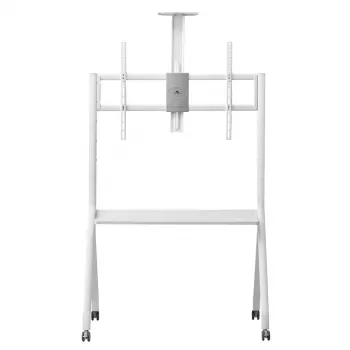 Grindinis TV stovas MACLEAN MC-114 W ekranams nuo 55 iki 100 colių, baltas, VESA iki 900x600, max apkrova 120 kg, aukštis 115–152 cm, lentyna