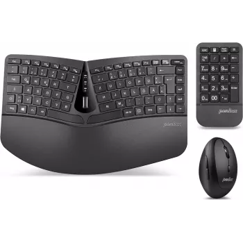 Perixx PERIDUO-606A DE belaidė ergonomiška klaviatūra ir pelė vokišku išdėstymu, juoda