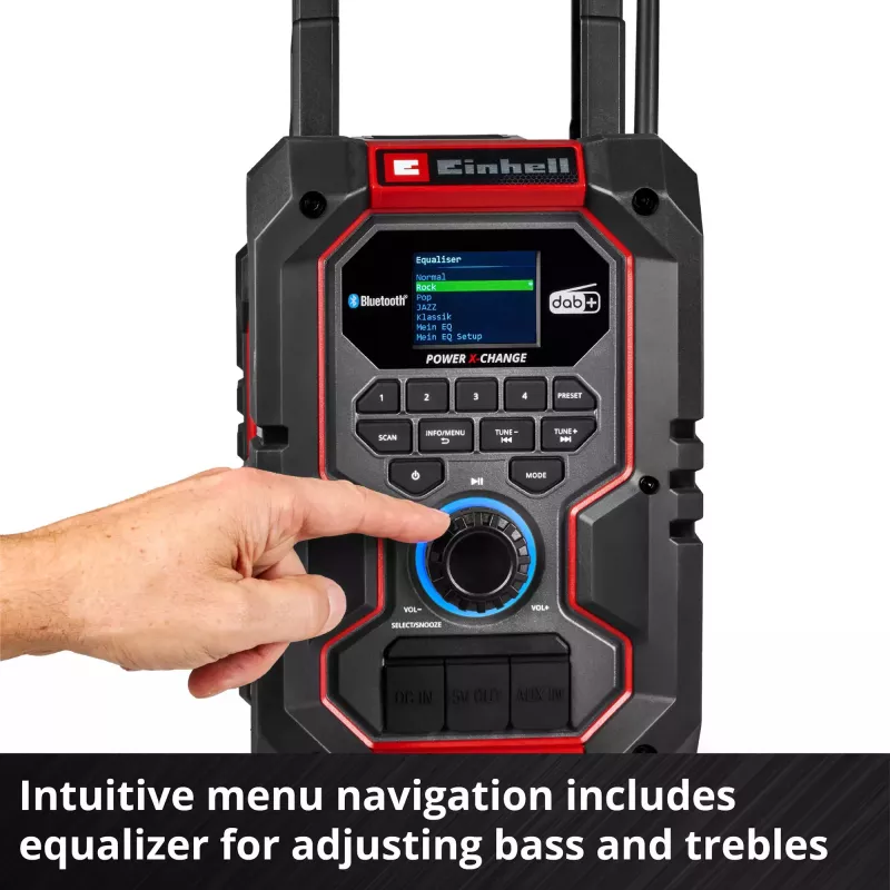 Nešiojamas radijo imtuvas EINHELL TE-CR 18 Li DAB+ FM Bluetooth USB, maitinamas baterija (TE-CR 18 Li suderinamas)