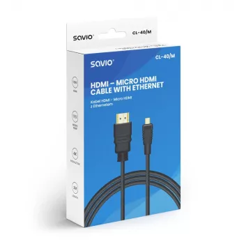 Savio CL-40/M HDMI (M) - micro HDMI (M) laidas su Ethernet, 2m, Juodas