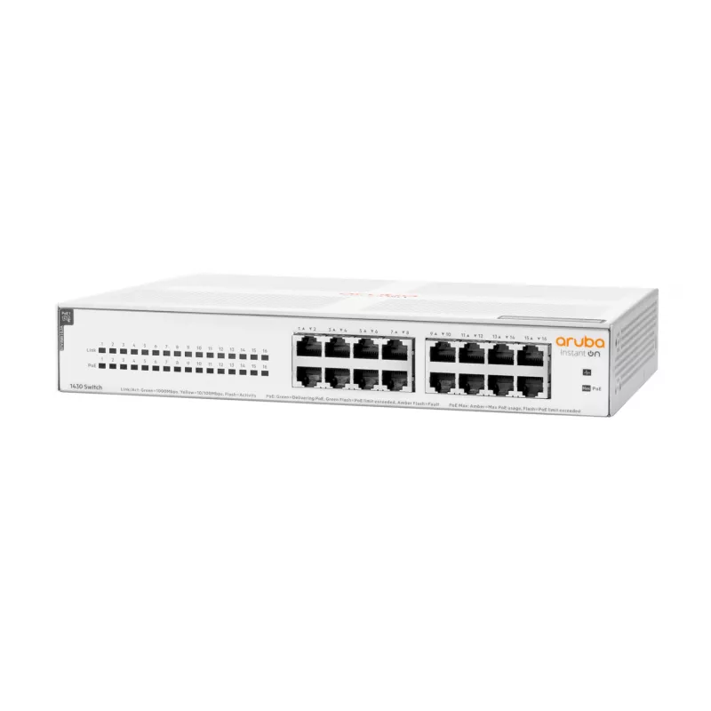 HPE Aruba Networking Aruba Instant On 1430 16G Class4 PoE 124W nevaldomas L2 Gigabit Ethernet jungiklis 1U baltas