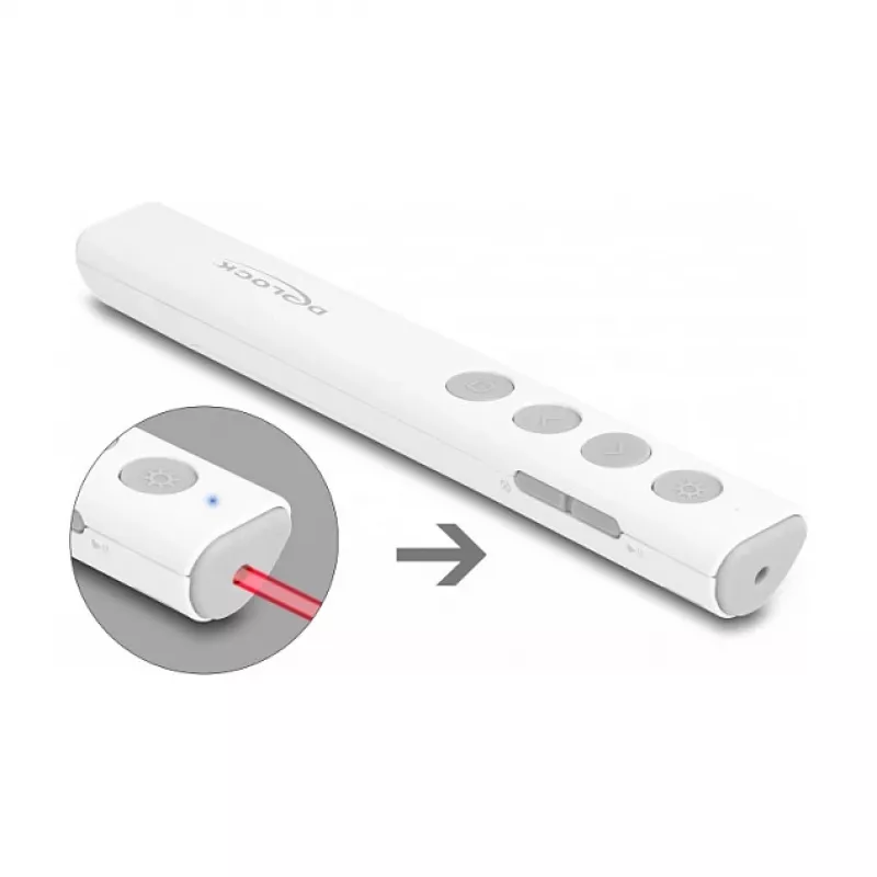 DeLOCK USB lazerinis pristatymo nuotolinis valdiklis baltas belaidis RF USB nano imtuvas
