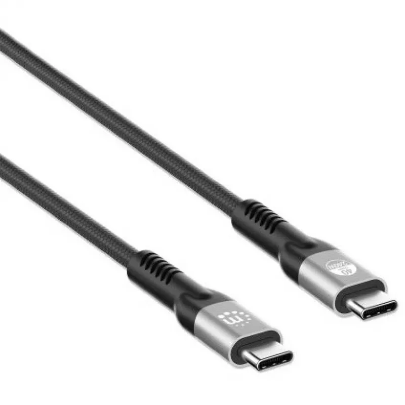 Manhattan Fast USB-C į USB-C laidas (240W), 1 m, 240W nešiojamojo kompiuterio įkrovimas + didelės spartos duomenys ir vaizdas, veikia su VISIEMS nešiojamiesiems (reikalingas papildomas USB-C 240W sieninis įkroviklis), 40 Gbps itin greiti perkėlimai, juoda