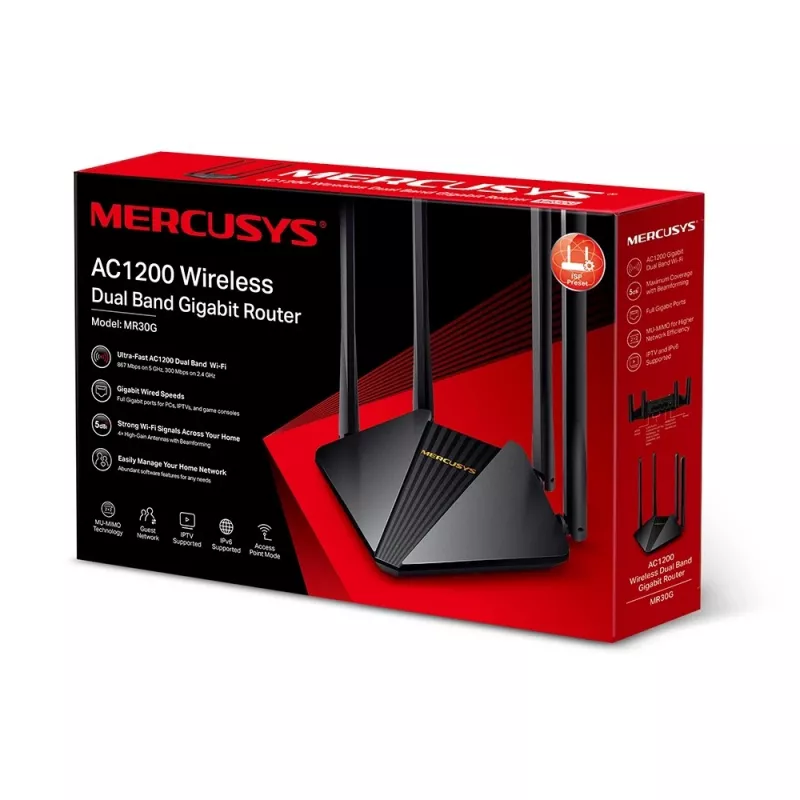 Mercusys MR30G belaidis maršrutizatorius Gigabit Ethernet Dviejų juostų (2,4 GHz / 5 GHz) Juodas