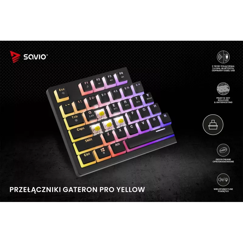Belaidė mechaninė klaviatūra Savio SAVGK-PHENIX YELLOW PUDDING, geltona, USB