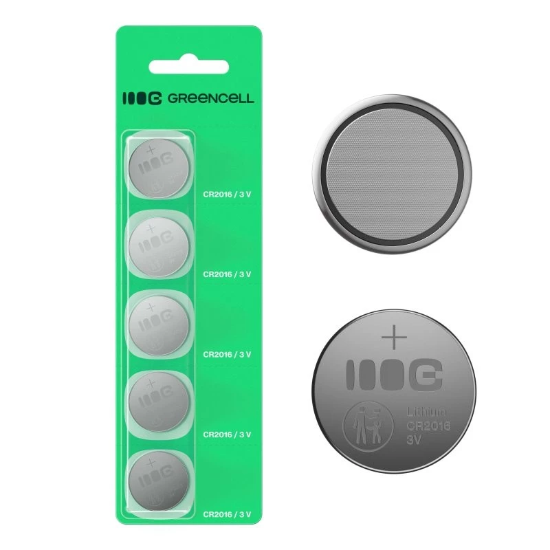 Green Cell CR2016 3V ličio baterija (monetinis elementas) – 5 vnt. pakuotė