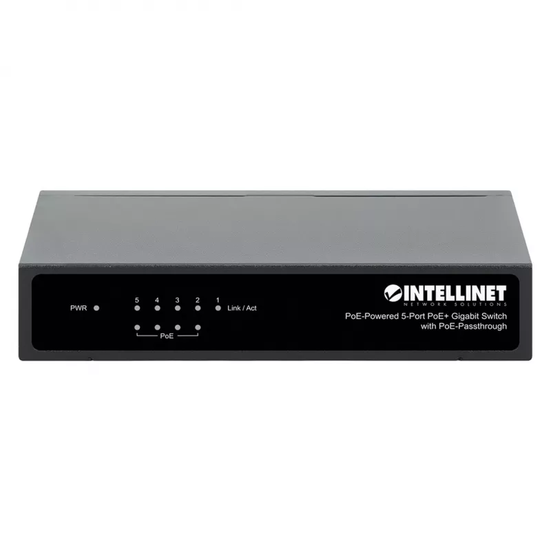 Intellinet 5xPoE Praėjimo jungiklis Gigabit, maitinamas per PoE arba AC, 68W
