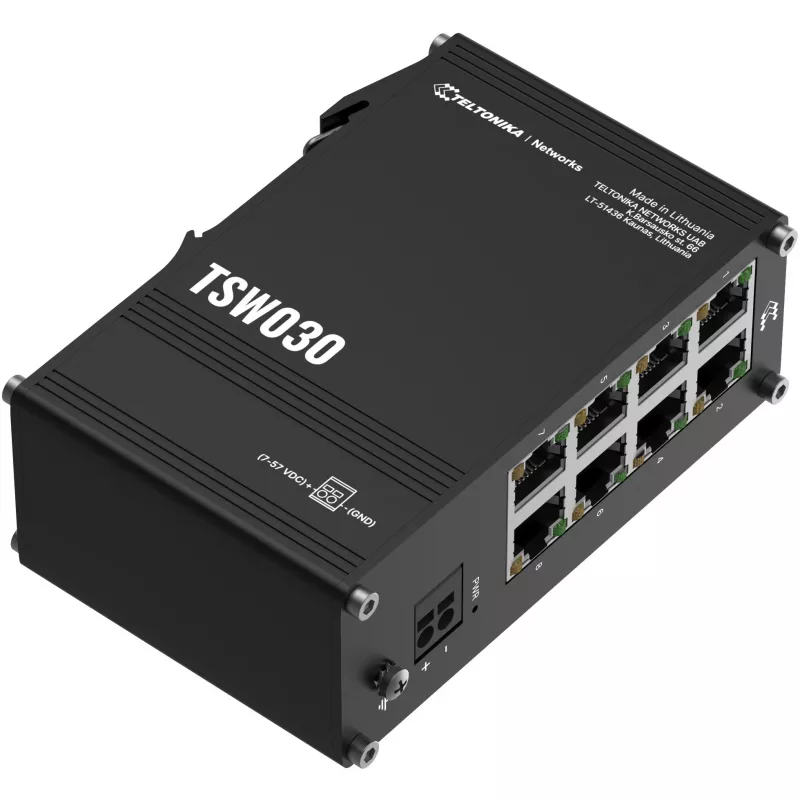 Teltonika TSW030 – Nekonfigūruojamas 8 pramoninis Ethernet komutatorius