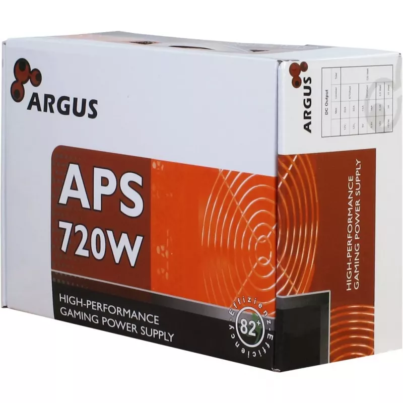 INTER TECH Argus APS-720W - Maitinimo šaltinis (115-230 V, 20+4 pin ATX, 47-63 Hz, 12V1, +12V2, +3,3V, +5V, +5Vsb, 12V, aktyvus PFC, ATX, juoda)