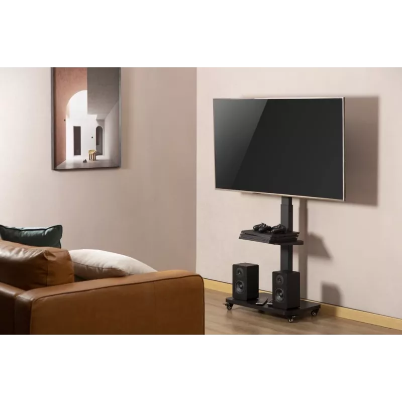 Gembird TVS-75S-02 TV grindinis stovas su ratukais, 37 - 75, juodas
