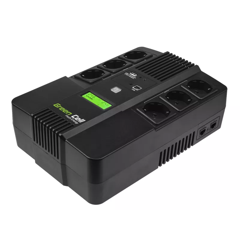 Nepertraukiamo maitinimo šaltinis Green Cell UPS06, Line-Interactive 600 VA (360 W), 6 AC lizdai, LCD, USB, RJ-45, 12 V 7 Ah baterija