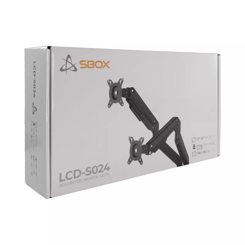Sbox Desktop LCD-S024-3 dvispalvis monitorių laikiklis (17-32/2x2-9kg/100x100)