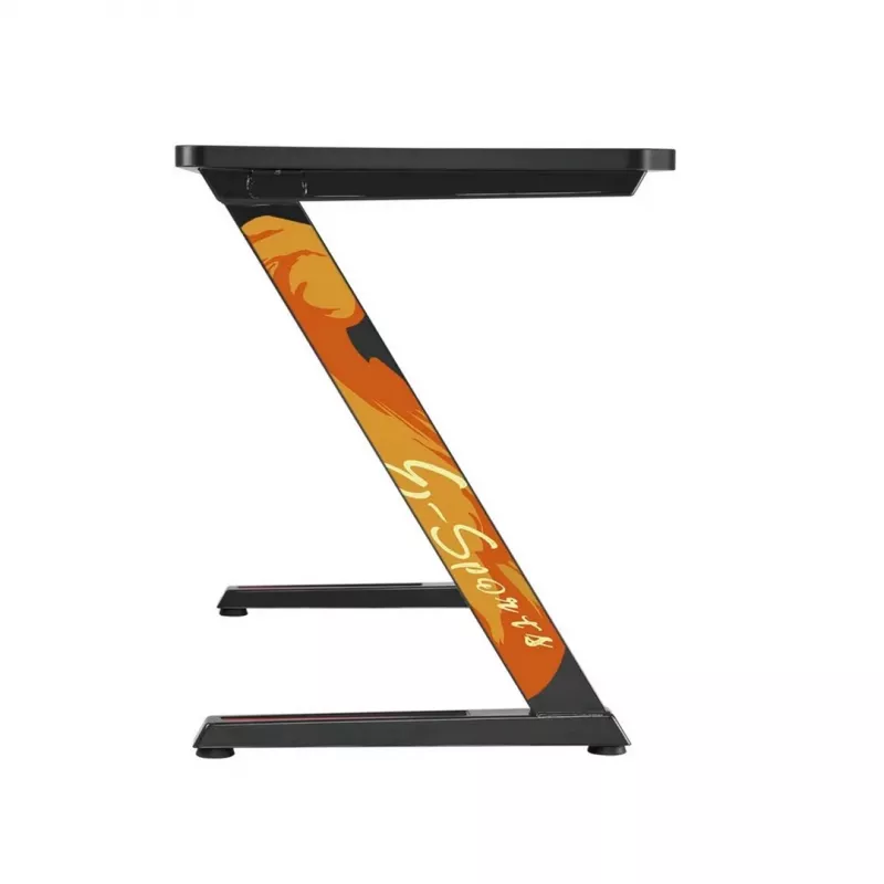 Gaming stalas NanoRS RS120, modernus dizainas, lengvas ir stabilus (maks. 50 kg apkrova), juodas su oranžiniais akcentais