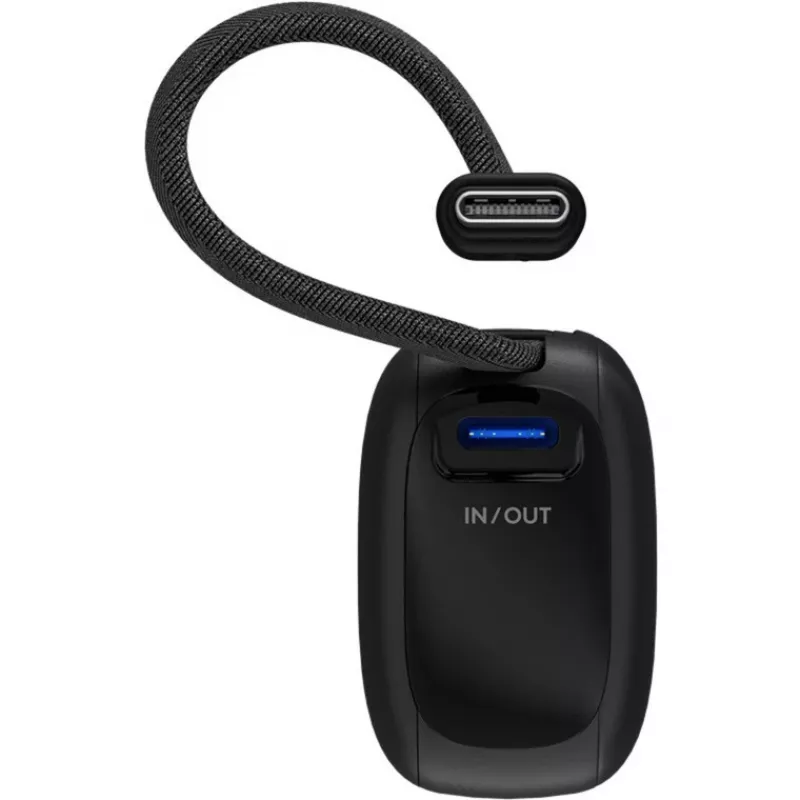 Powerbankas 5000 mAh su integruotu USB-C laidu 13 cm, 20 W, juodas