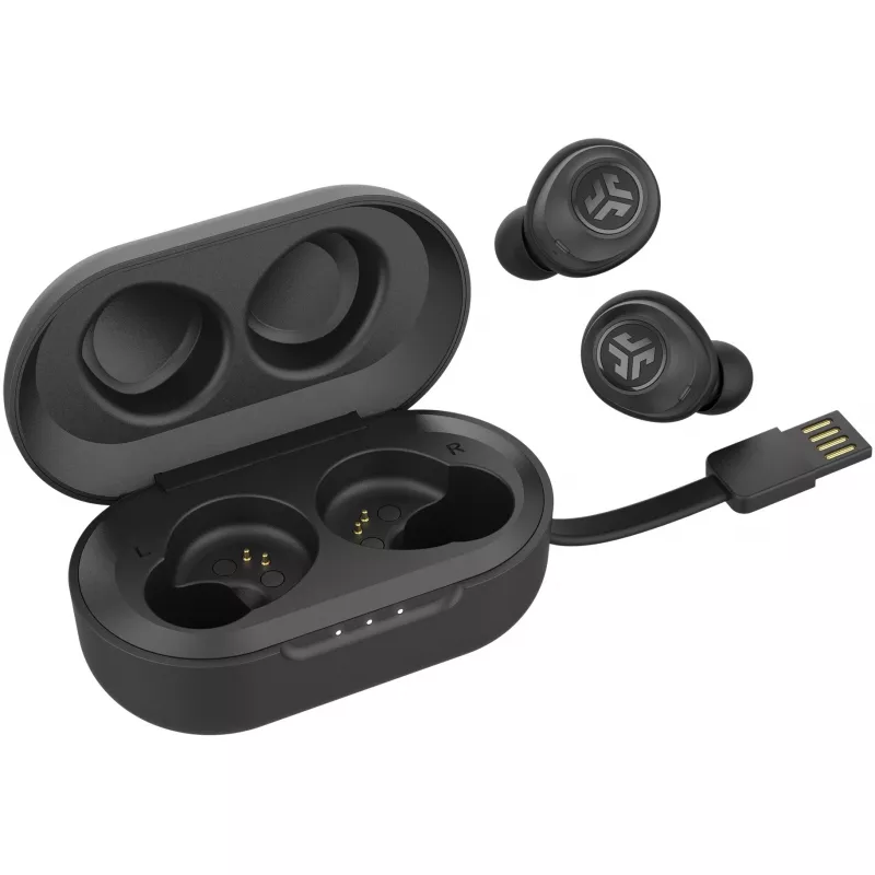 JLab JBuds Air Tikri belaidžiai ausinės į ausis USB Type-A Bluetooth Juodos (IEUEBJBUDSAIRRBLK82)