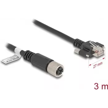 DeLOCK M12 X-koduotas 8 kontaktų kištukas į RJ45 lizdą Cat.6A 3 m juodas tinklo kabelis