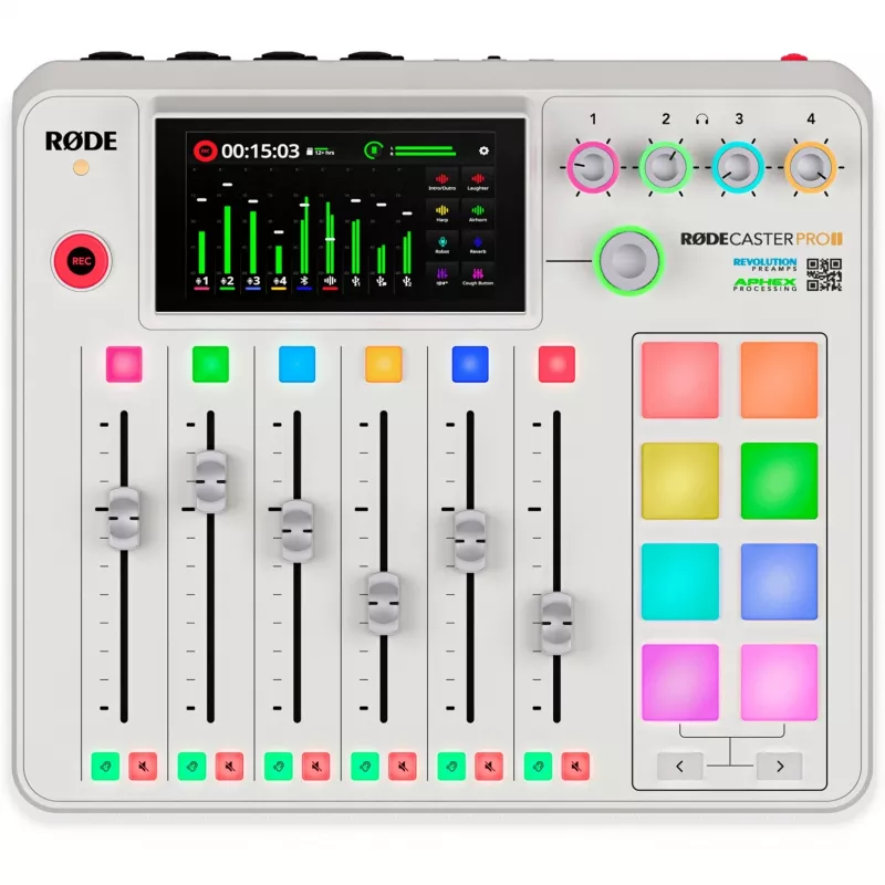 Garso sąsaja Rode RodeCaster Pro II balta – kelių kanalų USB įrašymo konsolė