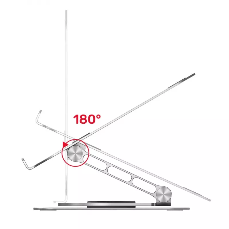 Unitek OT180SL01 nešiojamojo kompiuterio stovas, aliuminio, 10–16 colių (25,4–40,6 cm) kompiuteriams, pasukamas 360°, sulankstomas, reguliuojamas pasvirimas, sidabrinis